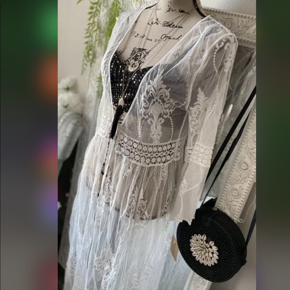 White Lace Detail Sheer Maxi Cover Up